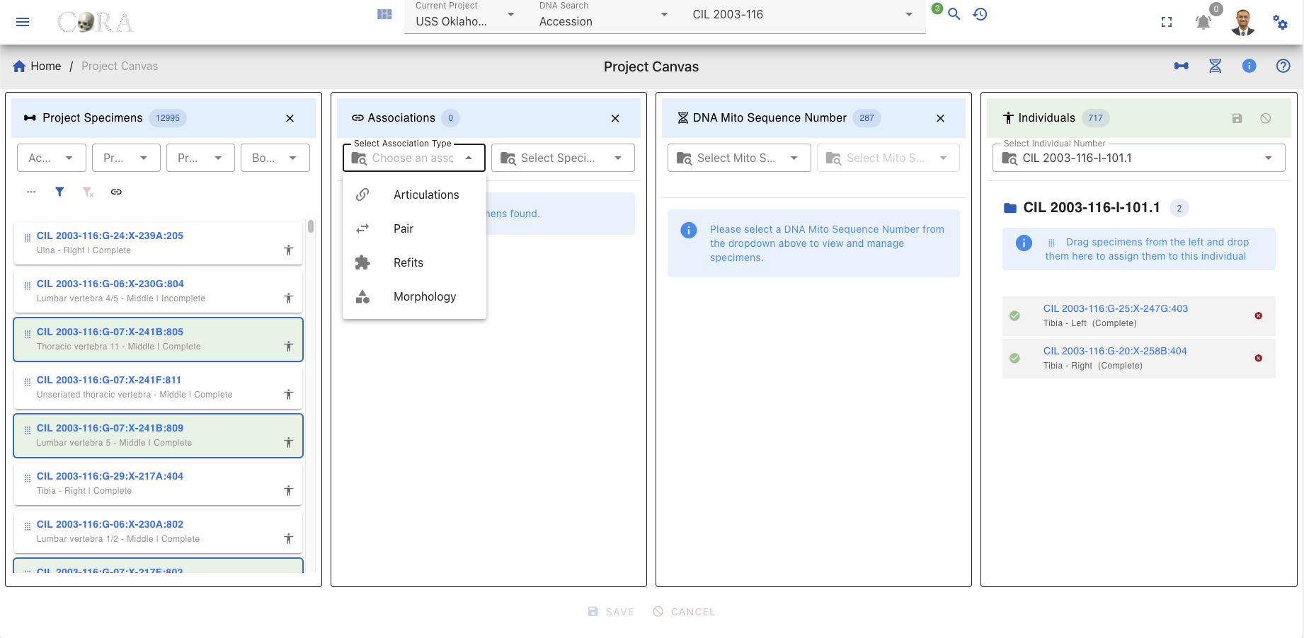 Specimen Associations Filters