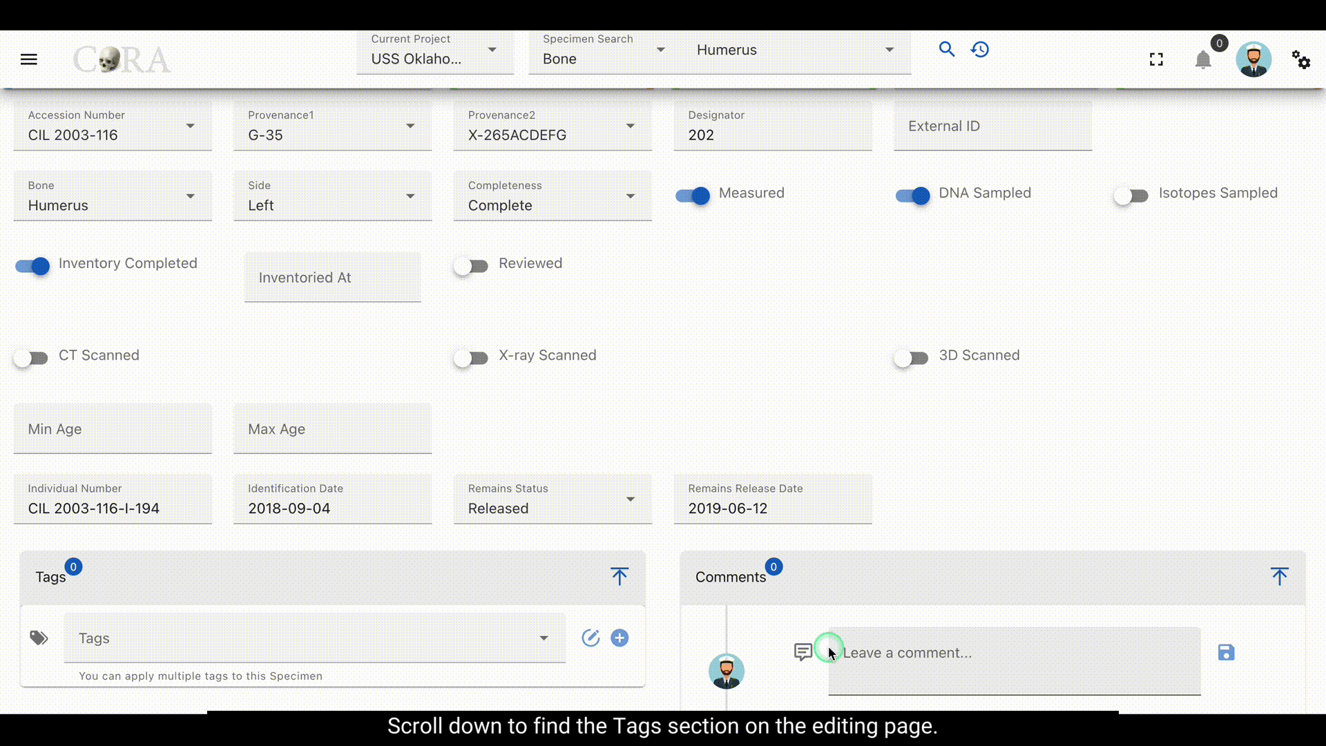 create new tag via specimen