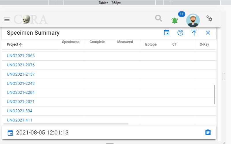 Dashboard Tablet View